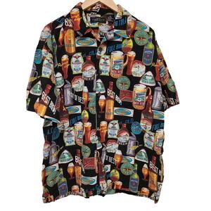Beer Novelty Shirt Mens XL Black Collar Button Up Short Sleeve Aloha Tiki Party